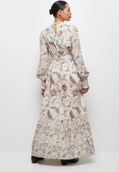 edit - Boho print mix tiered maxi dress - stone