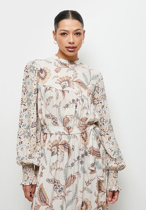 edit - Boho print mix tiered maxi dress - stone