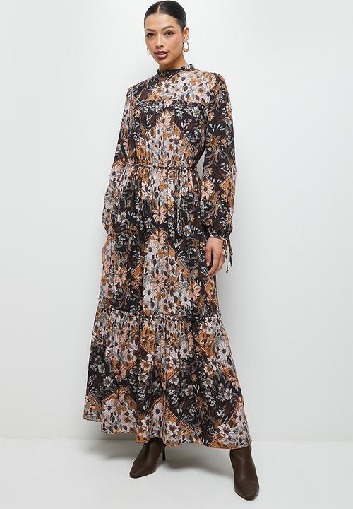 edit - Piecrust tiered ruffle maxi dress - brown