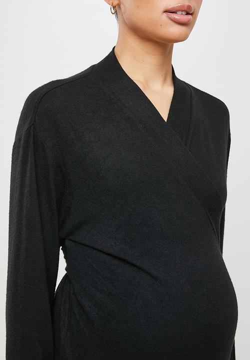 edit Maternity - Maternity long sleeve soft knit wrap cardi - black