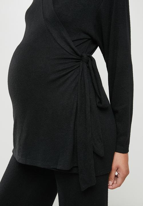edit Maternity - Maternity long sleeve soft knit wrap cardi - black