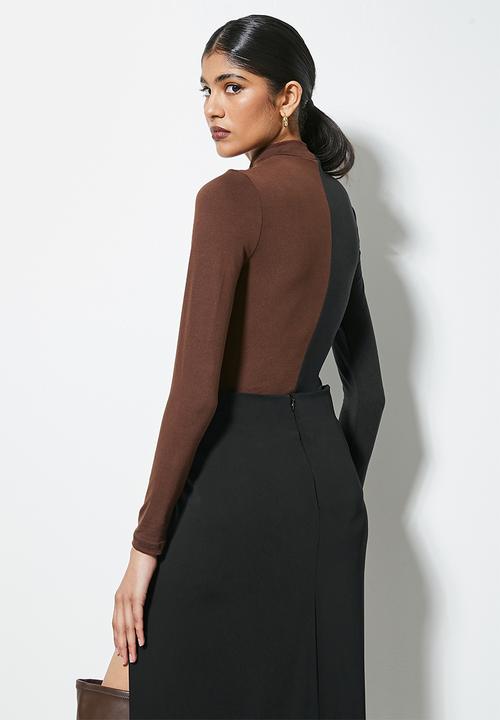 VELVET - Colourblock turtle neck bodysuit - black & tobacco