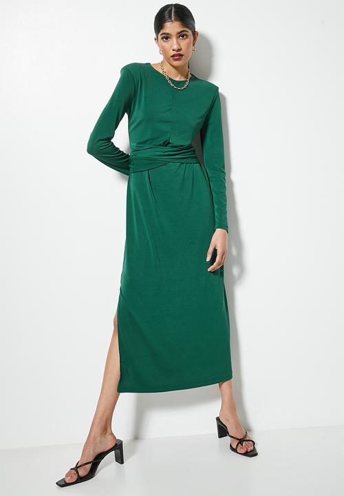 VELVET - Cross over front crepe dress - green