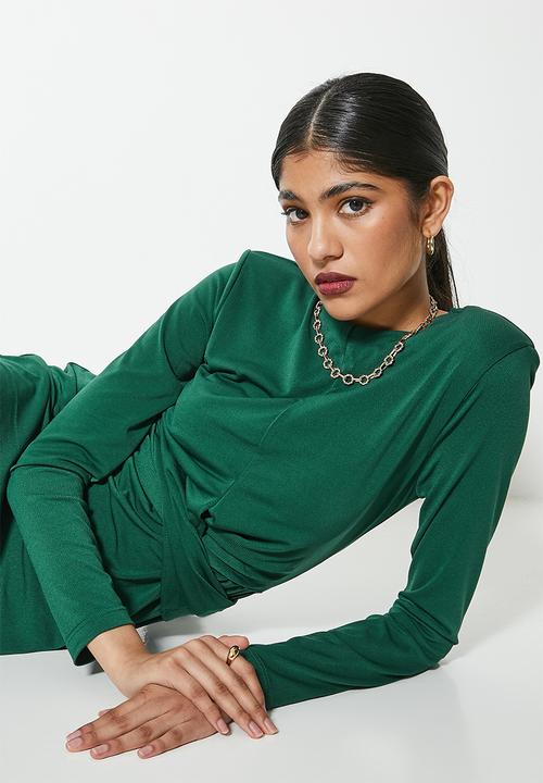 VELVET - Cross over front crepe dress - green
