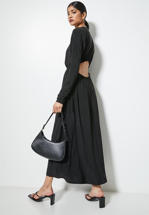VELVET - Open back knit fit and flare dress - black