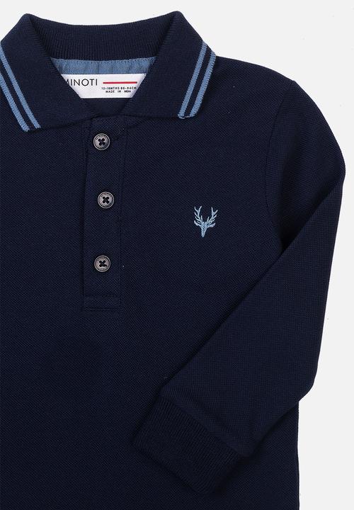 MINOTI - Teen boys basic long sleeve polo top - navy 