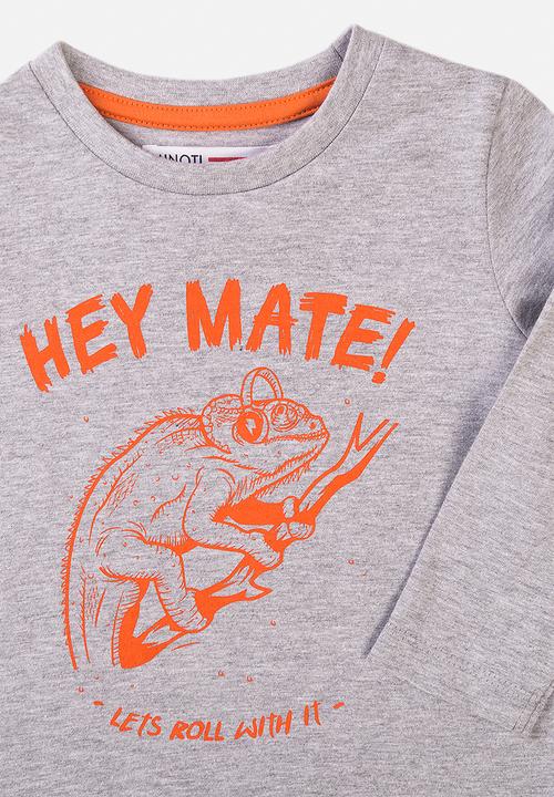 MINOTI - Basic hey mate graphic crew tee - grey marl