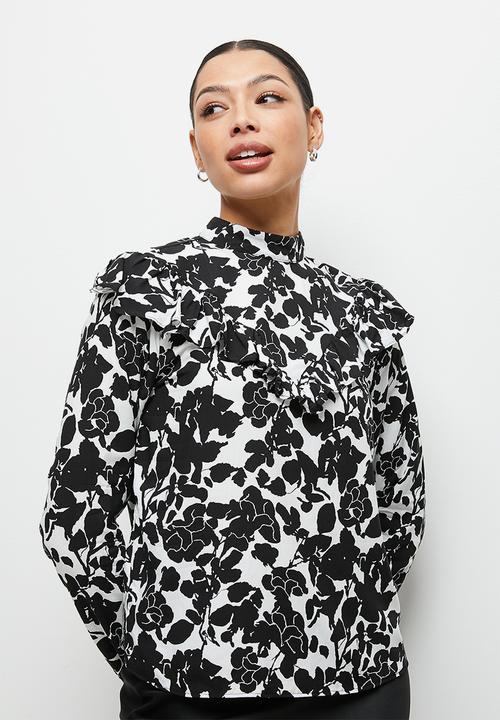 MILLA - Printed ruffle detail blouse -  white & black