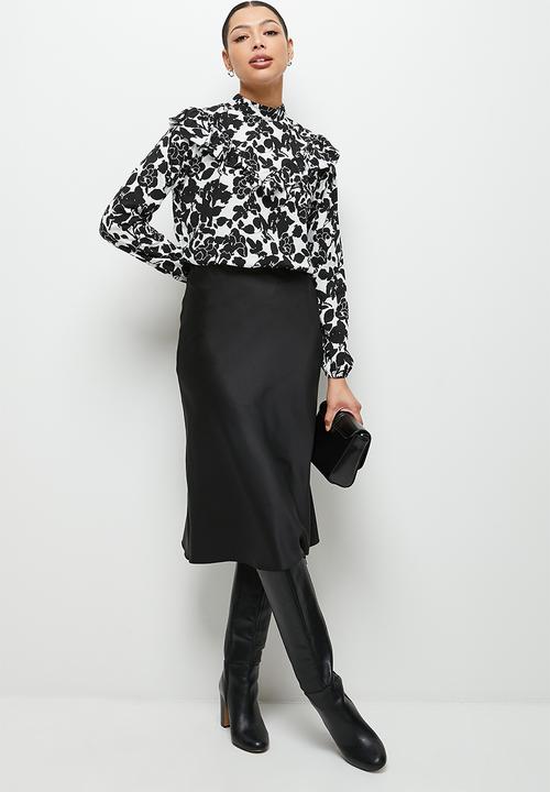MILLA - Printed ruffle detail blouse -  white & black