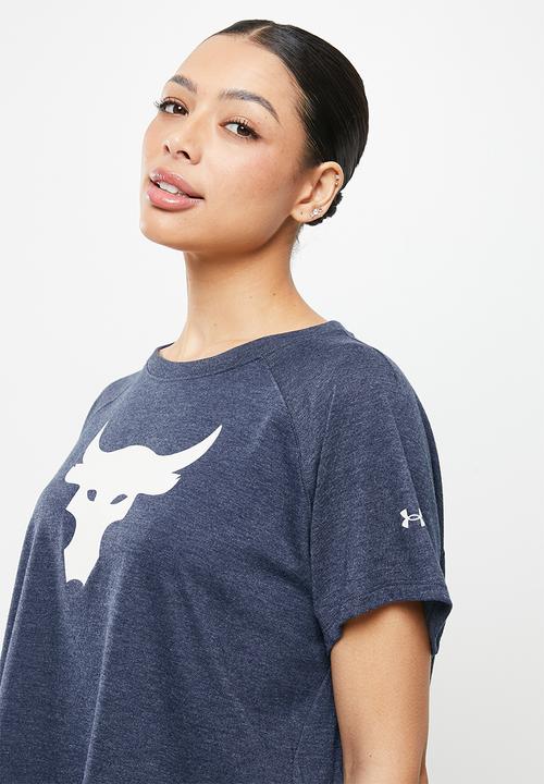 Under Armour - Project rock bull short sleeve - academy, medium heather & stone
