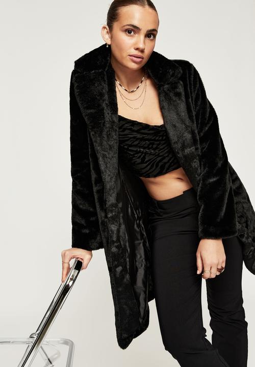 Supré  - Noah fur longline jacket - black