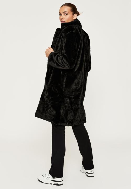 Supré  - Noah fur longline jacket - black