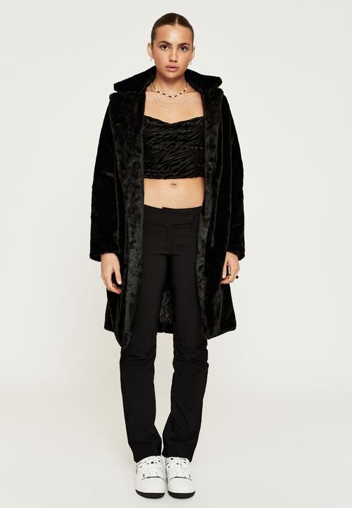 Supré  - Noah fur longline jacket - black