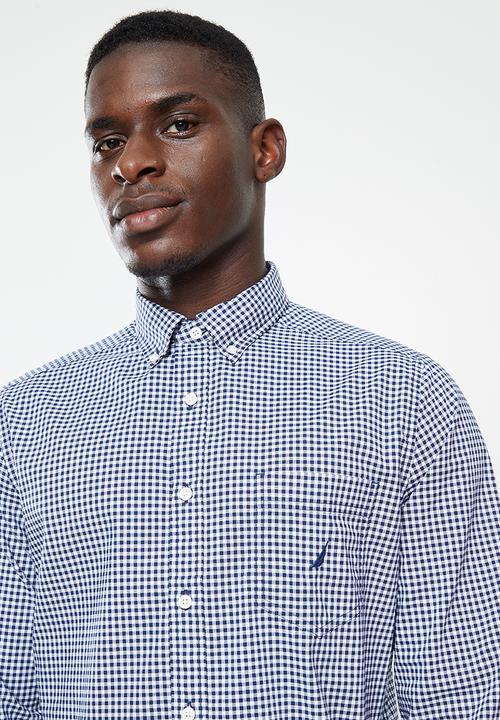 Nautica - Gingham plaid - white & navy 