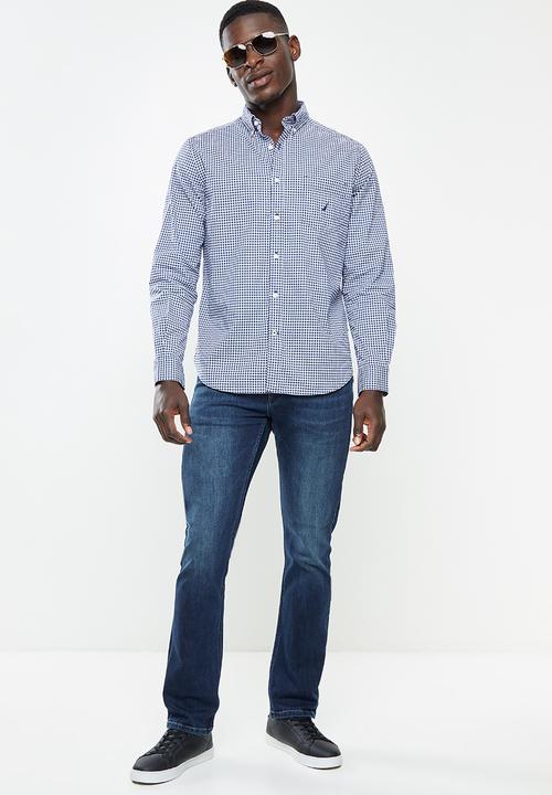 Nautica - Gingham plaid - white & navy 