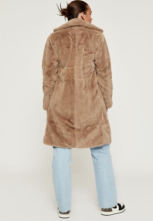Supré  - Noah fur longline jacket - toffee taupe