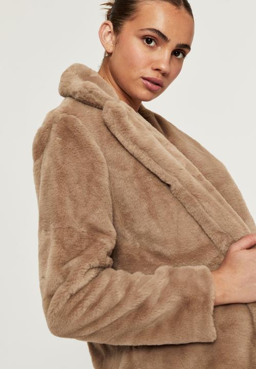 Supré  - Noah fur longline jacket - toffee taupe