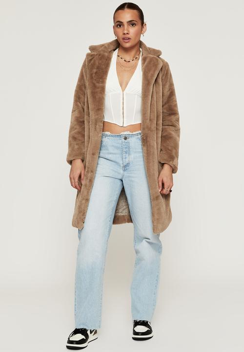 Supré  - Noah fur longline jacket - toffee taupe