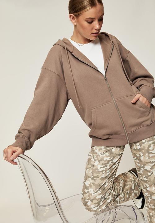 Supré  - Zoe oversized zip through hoodie - mink brown