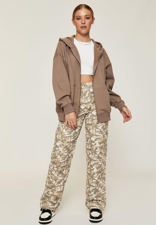 Supré  - Zoe oversized zip through hoodie - mink brown