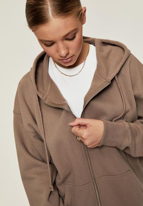 Supré  - Zoe oversized zip through hoodie - mink brown