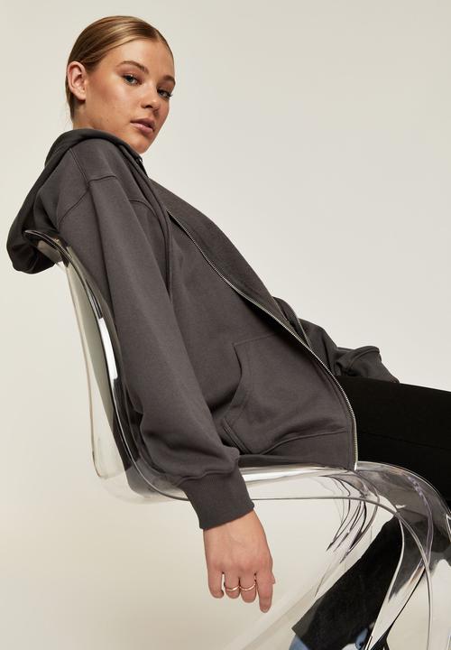 Supré  - Zoe oversized zip through hoodie - granite grey