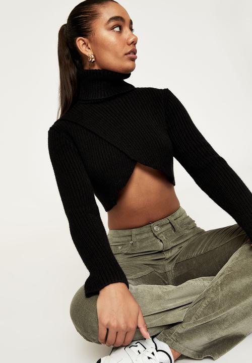 Supré  - Winona roll neck cross over knit - black