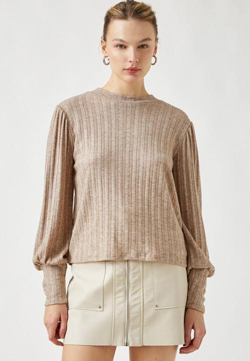 Koton - Crew neck ribbed sweater - mink