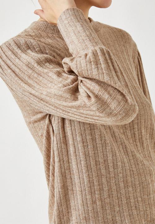 Koton - Crew neck ribbed sweater - mink