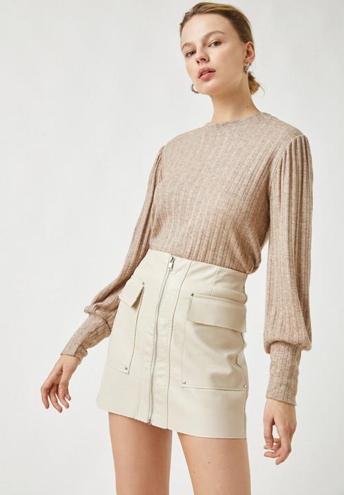 Koton - Crew neck ribbed sweater - mink