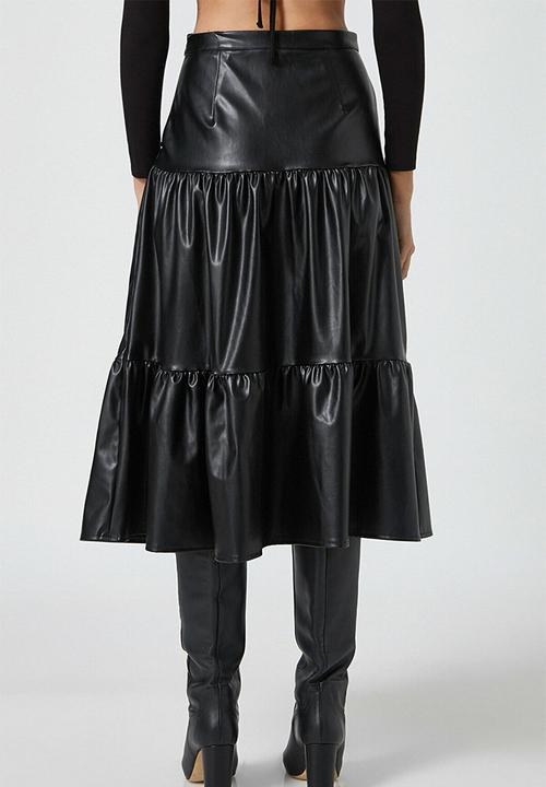 Koton - Faux leather midi skirt - black