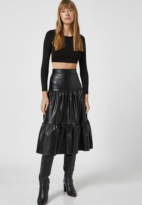 Koton - Faux leather midi skirt - black