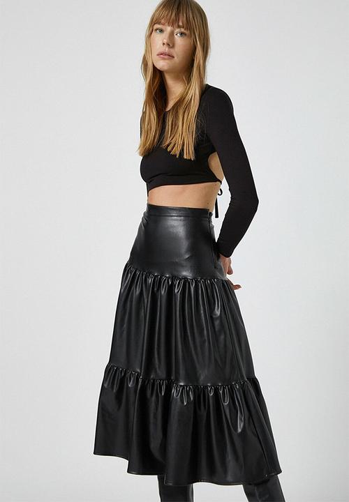 Koton - Faux leather midi skirt - black