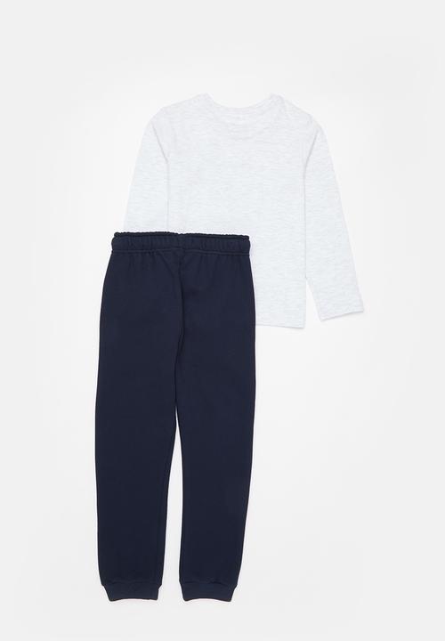 Pop Candy - Younger boys long sleeve tee & jogger set - ice melange & navy