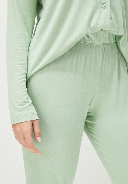 Blake - Knit long sleeve button through sleep set - sage