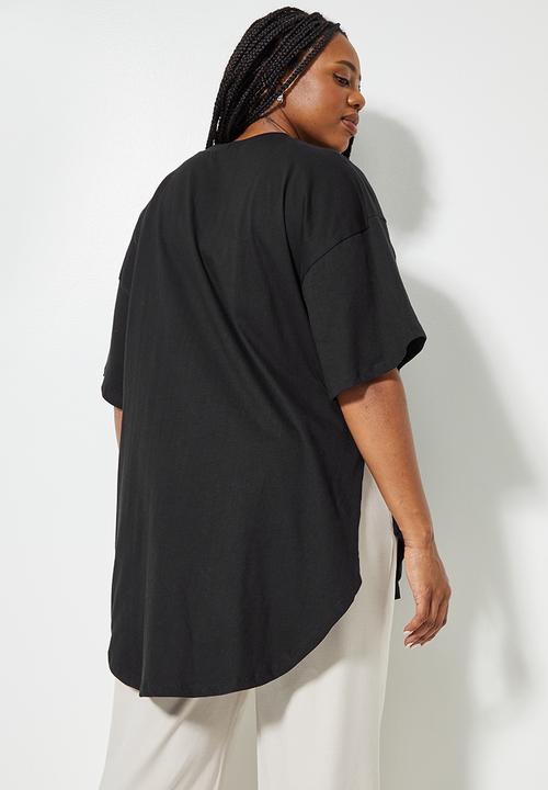 Superbalist - Curved hem longline tee - black