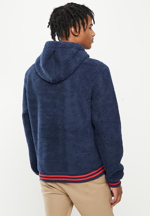 Aca Joe - Rubber print polar fleece hoodie - navy