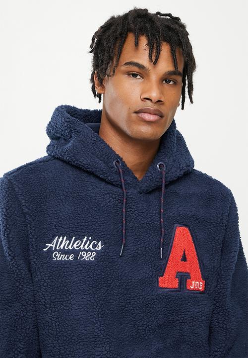 Aca Joe - Rubber print polar fleece hoodie - navy