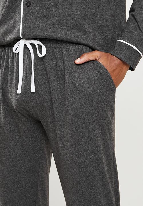 Brave Soul - Jaxong long sleeve sleep set - charcoal marl & white
