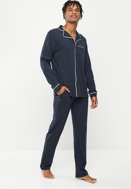 Brave Soul - Jaxon long sleeve sleep set - navy & white