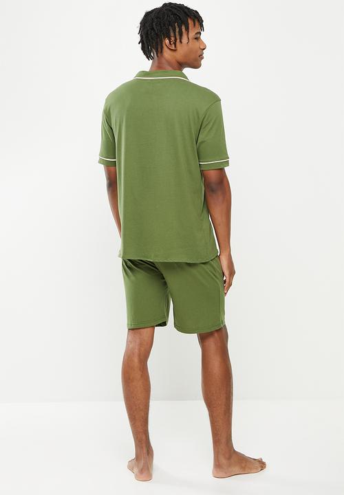 Brave Soul - Jax short sleeve sleep set - khaki & ecru