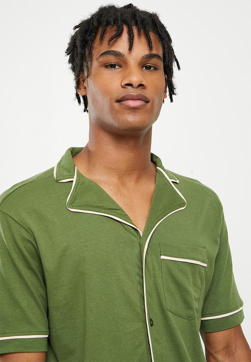 Brave Soul - Jax short sleeve sleep set - khaki & ecru