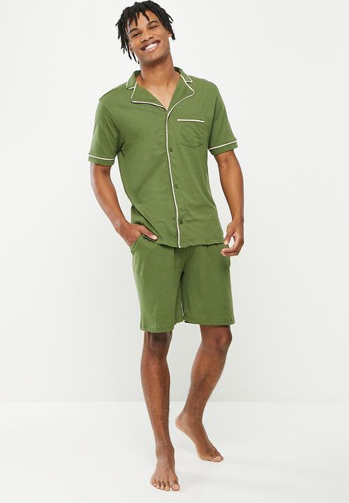 Brave Soul - Jax short sleeve sleep set - khaki & ecru