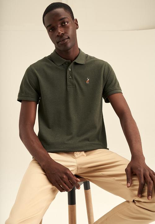 POLO - Mens melange tipped short sleeve golfer - fatigue