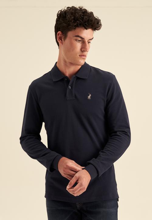 POLO - Mens plain pique long sleeve golfer - navy