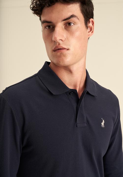 POLO - Mens plain pique long sleeve golfer - navy
