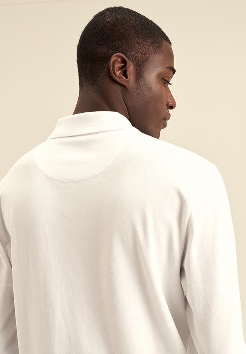 POLO - Mens plain pique long sleeve golfer - white