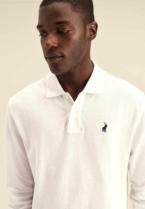 POLO - Mens plain pique long sleeve golfer - white