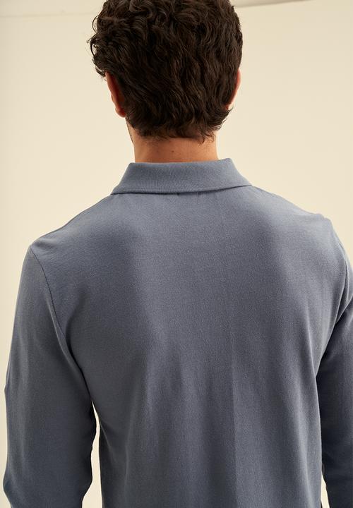 POLO - Mens vertical stripe long sleeve golfer - blue