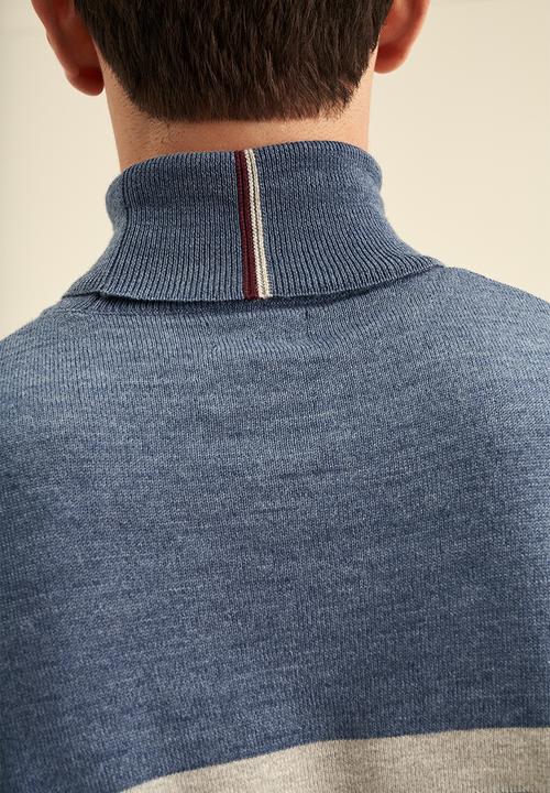 POLO - Men stripe roll neck knitwear - blue